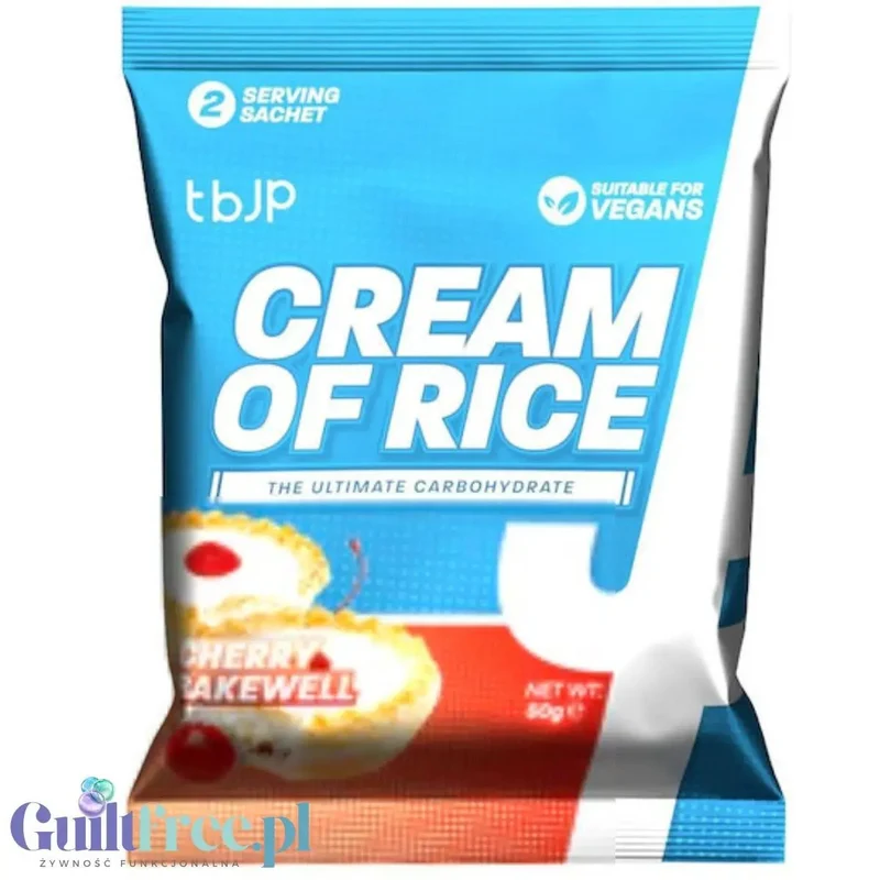 TBJP Cream of Rice, Cherry Bakewell 50g - kleik ryżowy bez cukru, regeneracyjny posiłek treningowy, Ciasto Wiśniowe