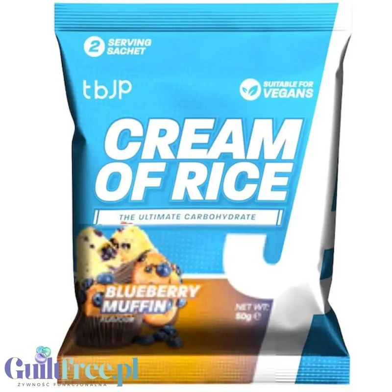TBJP Cream of Rice, Blueberry Muffin 50g - kleik ryżowy bez cukru, regeneracyjny posiłek treningowy, Muffiny Jagodowe