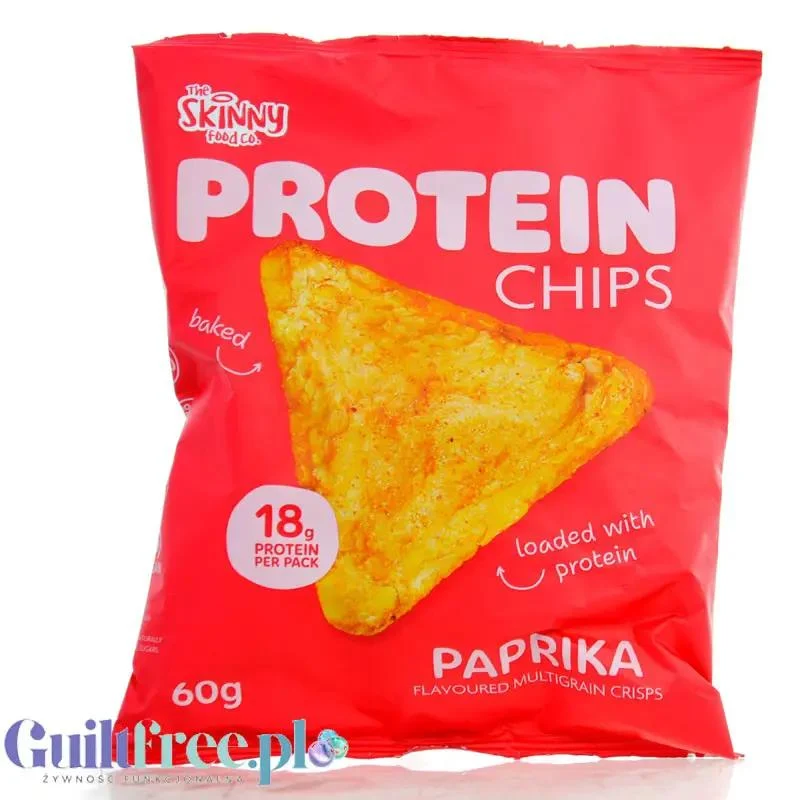Skinny Food Protein Chips Paprika - wegańskie, bezglutenowe chipsy proteinowe, Słodka Papryka 18g białka