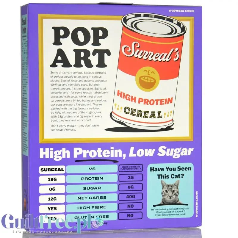 Surreal High Protein Pops Chocolate - proteinowe płatki śniadaniowe bez cukru ze stewią i erytrolem, kulki czekoladowe