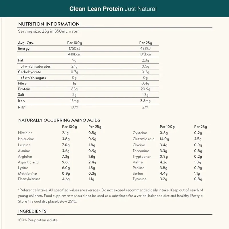 Nuzest Clean Lean Protein Just Natural 1kg - wegańska odżywka białkowa z europejskiego grochu bez słodzików i aromatów