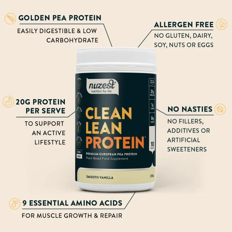Nuzest Clean Lean Protein Smooth Vanilla 0,5kg - wegańska odżywka białkowa o wspaniałym składzie na bazie europejskiego grochu