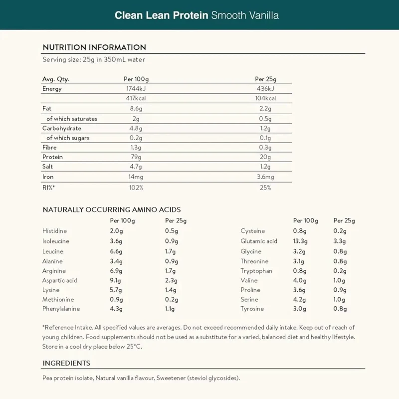 Nuzest Clean Lean Protein Smooth Vanilla 0,5kg - wegańska odżywka białkowa o wspaniałym składzie na bazie europejskiego grochu