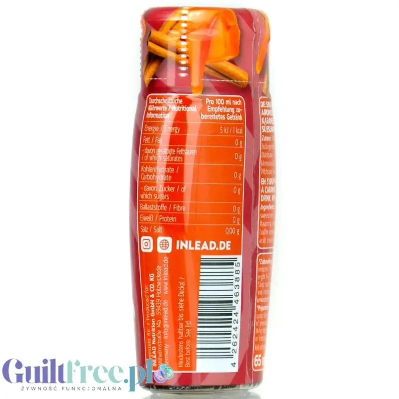 Inlead Barista Syrup Caramel Cinnamon - skoncentrowane kropelki do kawy bez cukru i kalorii na 8L