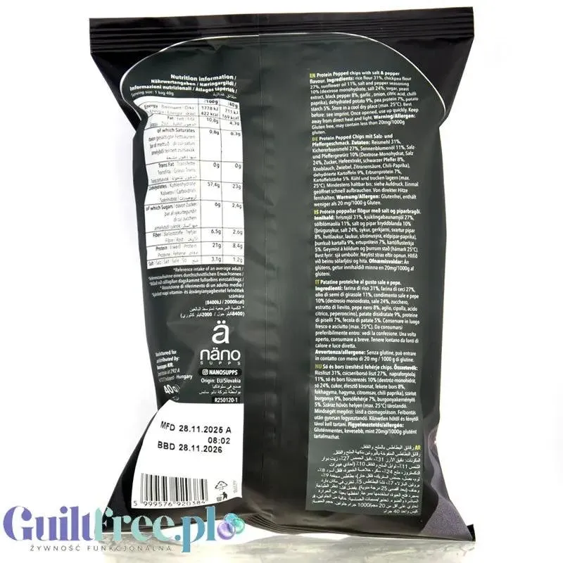 Nano Ä Vegan Protein Chips Salt & Pepper - wegańskie chipsy białkowe bez soi i mleka