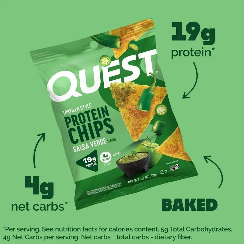 Quest Tortilla Chips, Salsa Verde - chipsy proteinowe 19g białka, smak ziołowo-cytrusowy