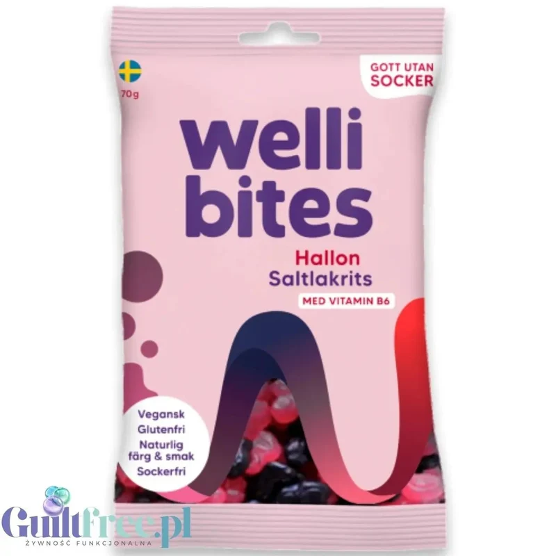 Wellibites Raspberry & Salty Liquorice - wegańskie żelki malinowo-lukrecjowe bez cukru z witaminą B6