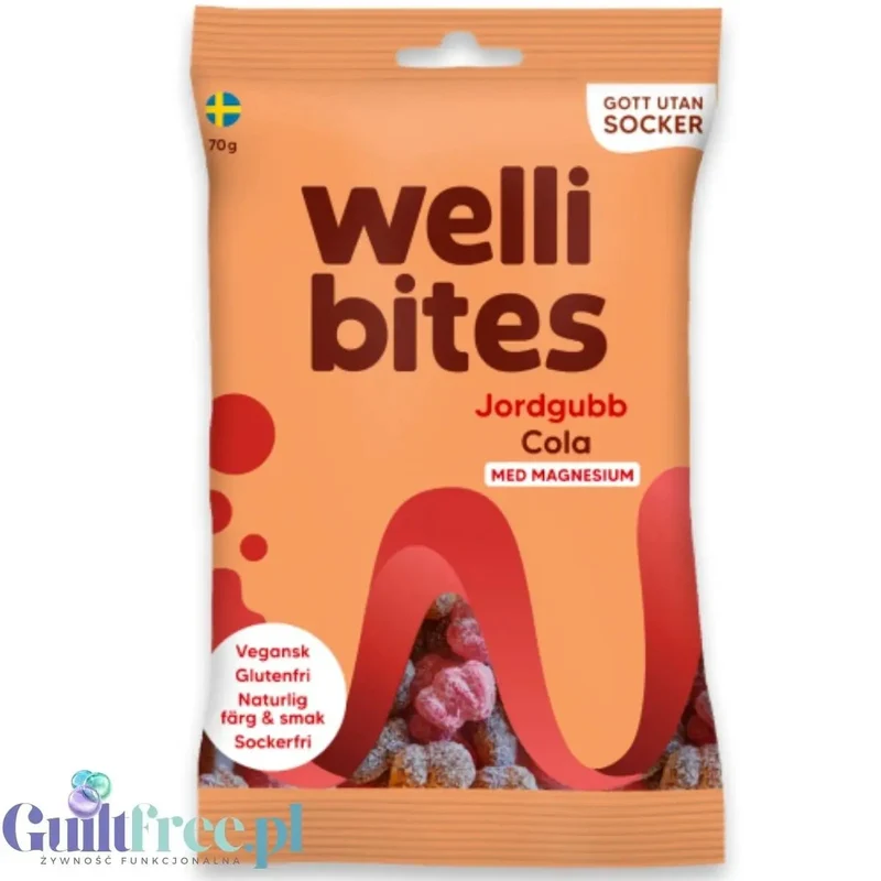 Wellibites Strawberry & Cola - wegańskie żelki bez cukru z magnezem, smak Cola & Truskawka
