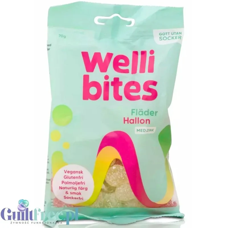 Wellibites Elderflower & Raspberry - wegańskie żelki bez cukru z cynkiem, smak Malina & Kwiat Bzu