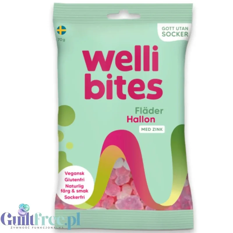 Wellibites Elderflower & Raspberry - wegańskie żelki bez cukru z cynkiem, smak Malina & Kwiat Bzu