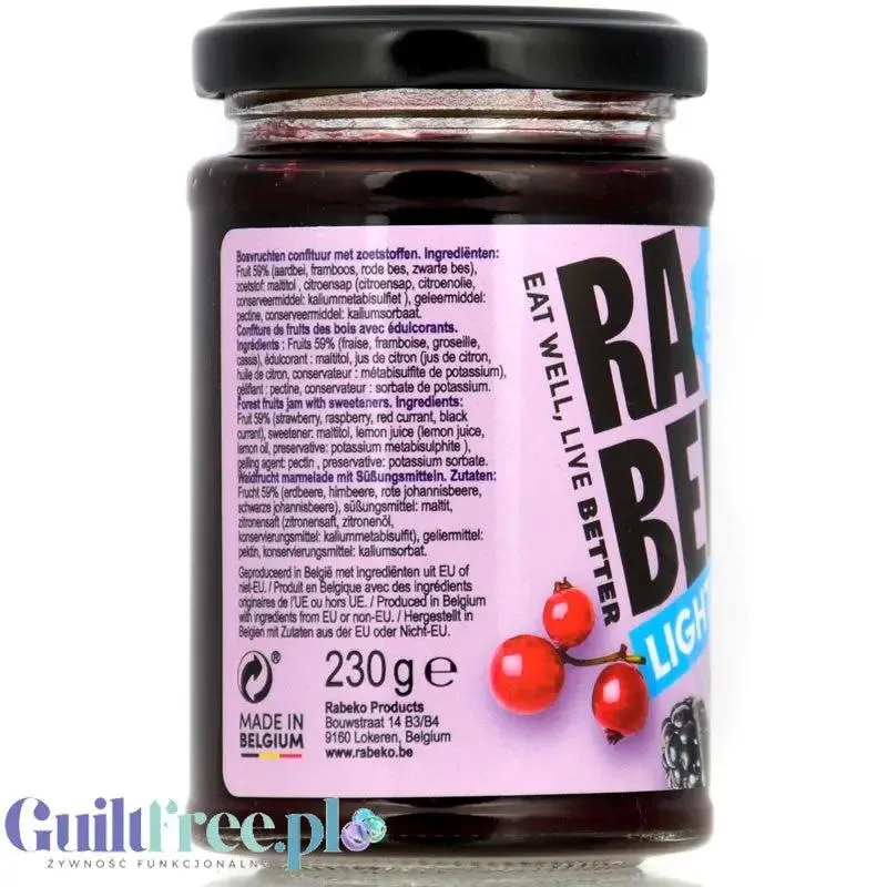 Rabeko Jam Light Forest Fruit - niskosłodzony dżem z owoców leśnych, 94% mniej cukru