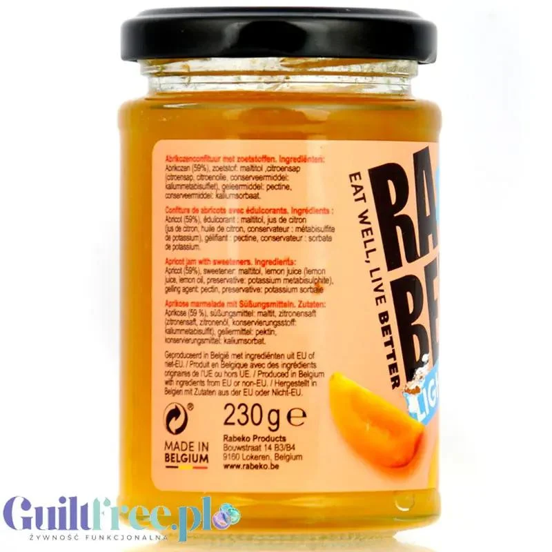 Rabeko Jam Light Apricot - niskosłodzony dżem morelowy, 90% mniej cukru