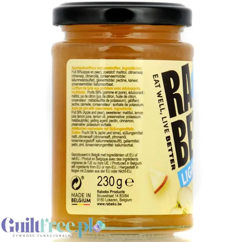 Rabeko Jam Light Apple Pie - niskosłodzony dżem szarlotkowy, 94% mniej cukru
