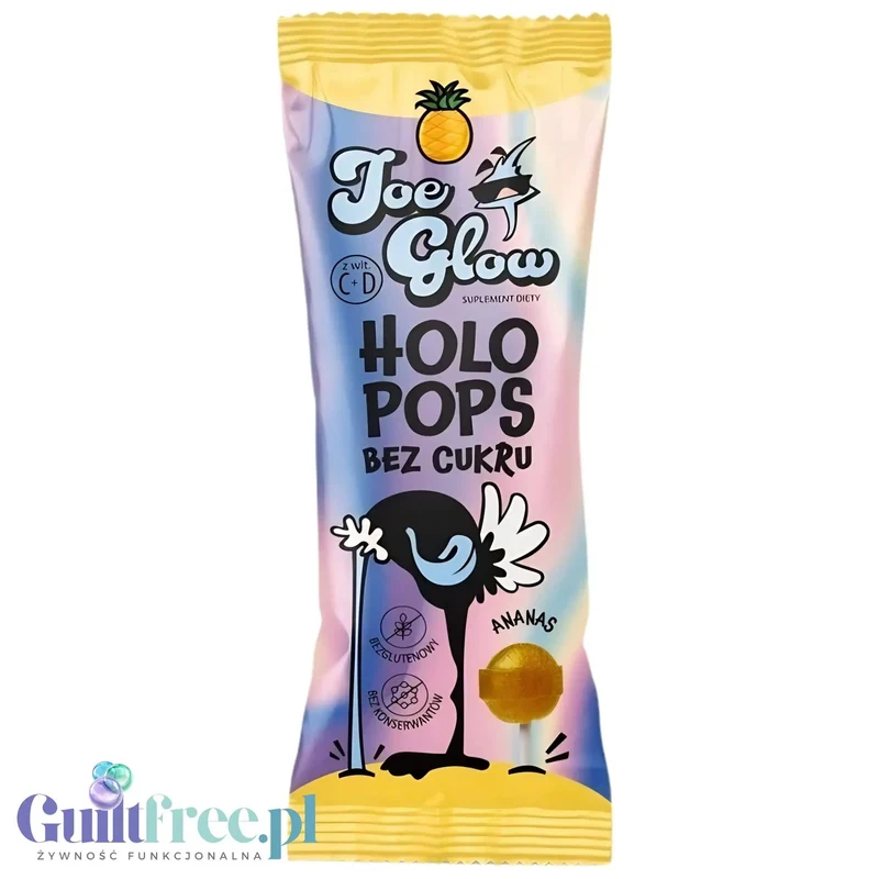 Joe Glow Holopops Ananas - lizak kulka bez cukru z witaminami słodzony erytrolem