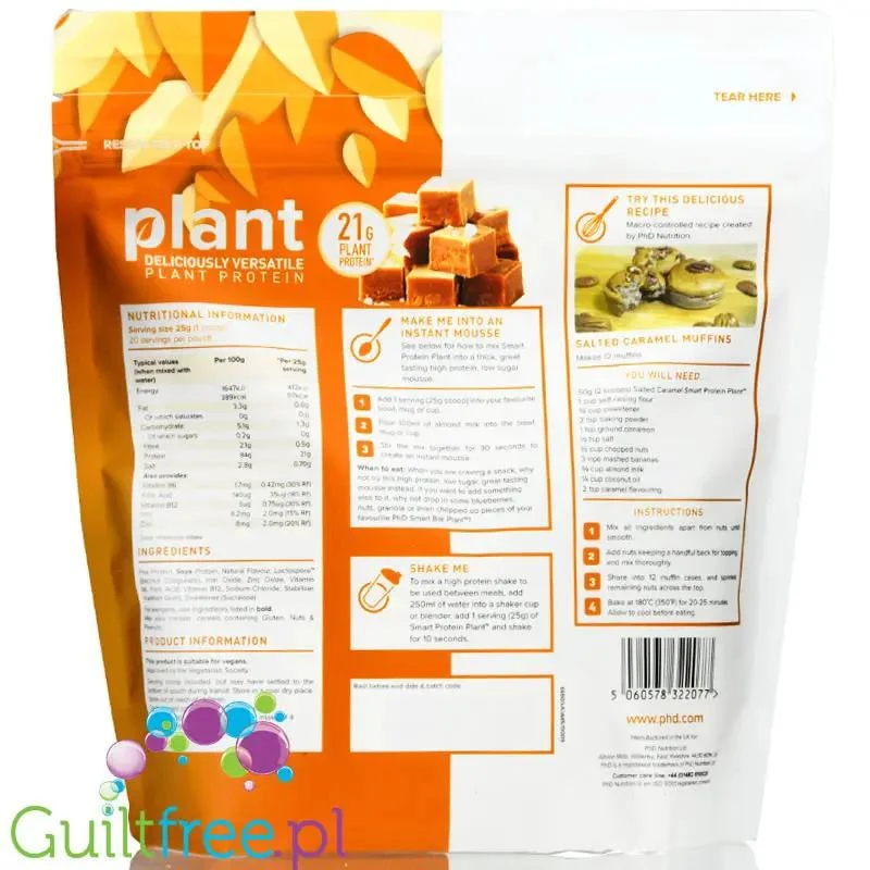 Phd Smart Plant Salted Caramel - wegańska odżywka białkowa, Solony Karmel