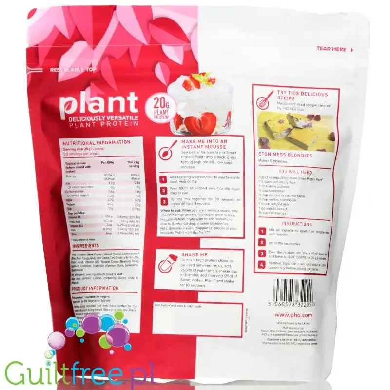 Phd Smart Plant Strawberry (Eton Mess) - wegańska odżywka białkowa, Truskawka & Bita Śmietana