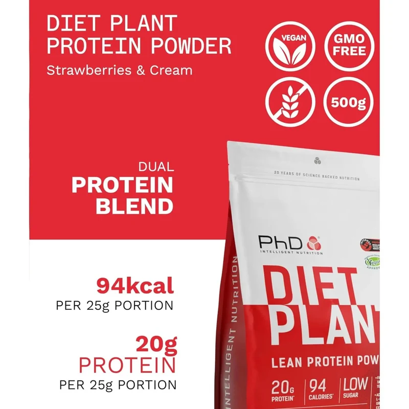 Phd Diet Plant Lean Protein Strawberries & Cream 500g - wegańska odżywka białkowa, Truskawki w Śmietanie, fat burning formula