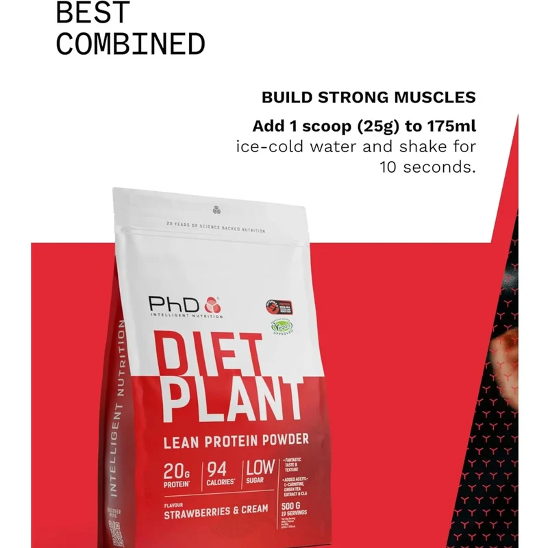 Phd Diet Plant Lean Protein Strawberries & Cream 500g - wegańska odżywka białkowa, Truskawki w Śmietanie, fat burning formula
