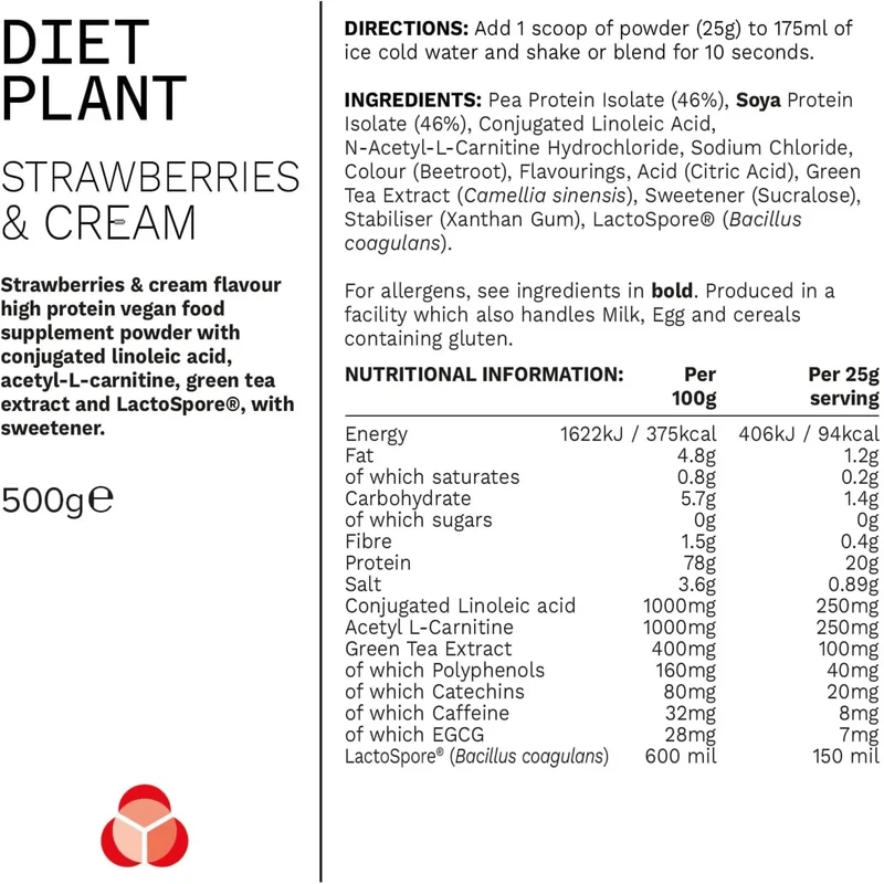 Phd Diet Plant Lean Protein Strawberries & Cream 500g - wegańska odżywka białkowa, Truskawki w Śmietanie, fat burning formula