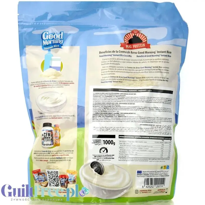 Max Protein Crema de Arroz, Neutral 1kg - kleik ryżowy bez cukru i słodzików, węglowodany po treningu