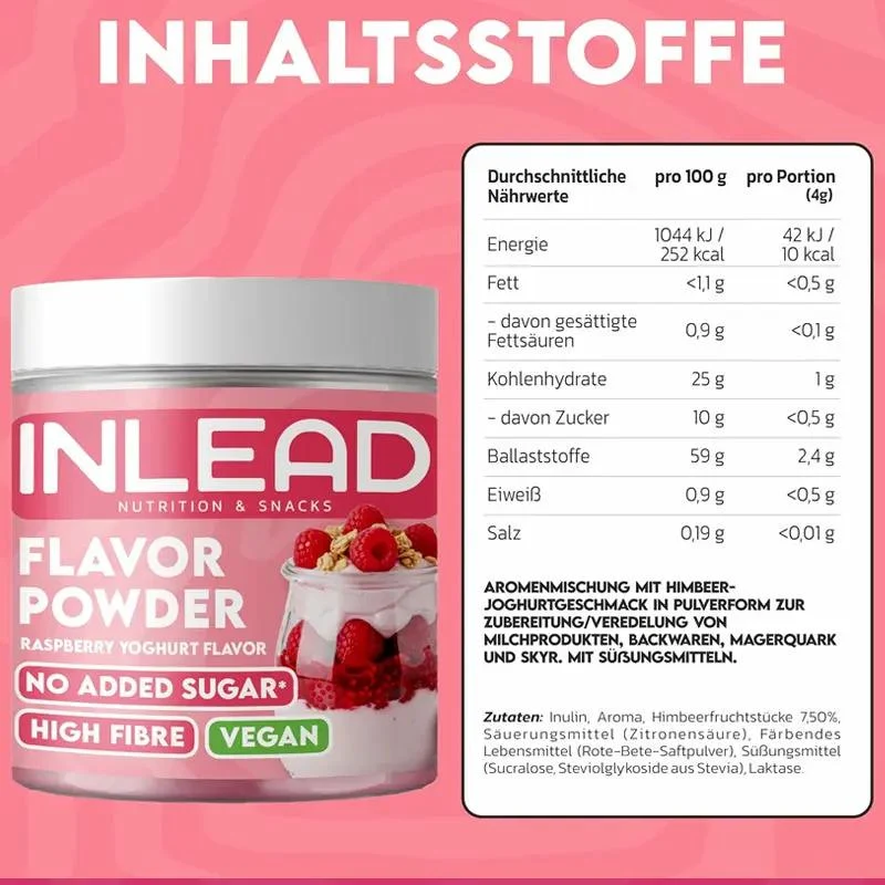 Inlead Flavor Powder Raspberry Yoghurt 90g - błonnikowy aromat słodzący w proszku bez cukru