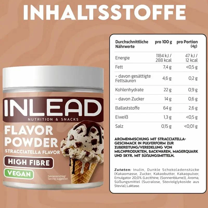 Inlead Flavor Powder Stracciatella 90g - błonnikowy aromat słodzący w proszku bez cukru