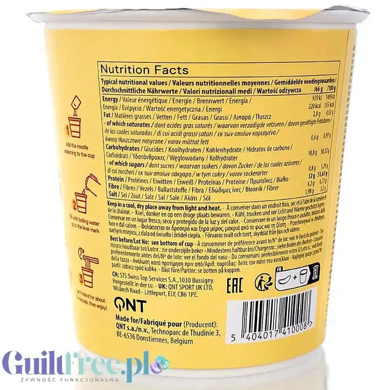 QNT Protein Noodles Spicy Curry - pikantna proteinowa 'chińska zupka' 32g białka