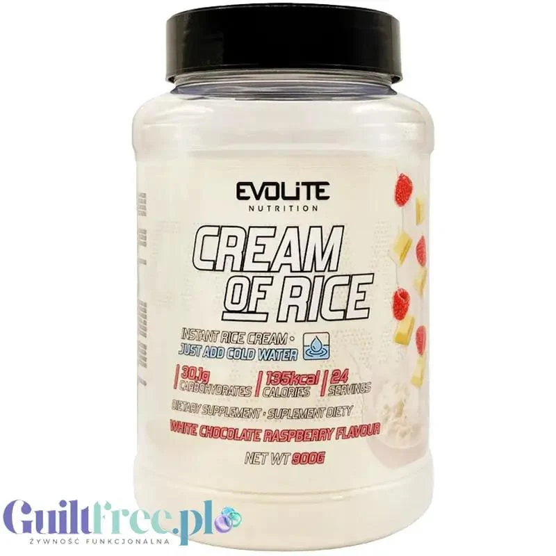 Evolite Nutrition Cream of Rice White Chocolate Raspberry 900g - węglowodanowy kleik ryżowy na zimno bez gotowania