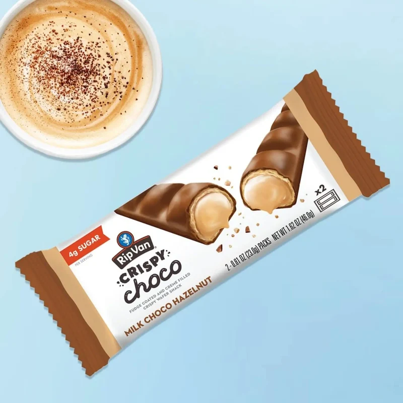 Rip Van Crispy Choco Milk Choco Hazelnut - wafelek w czekoladzie nadziewany kremem nugatowym a la Bueno
