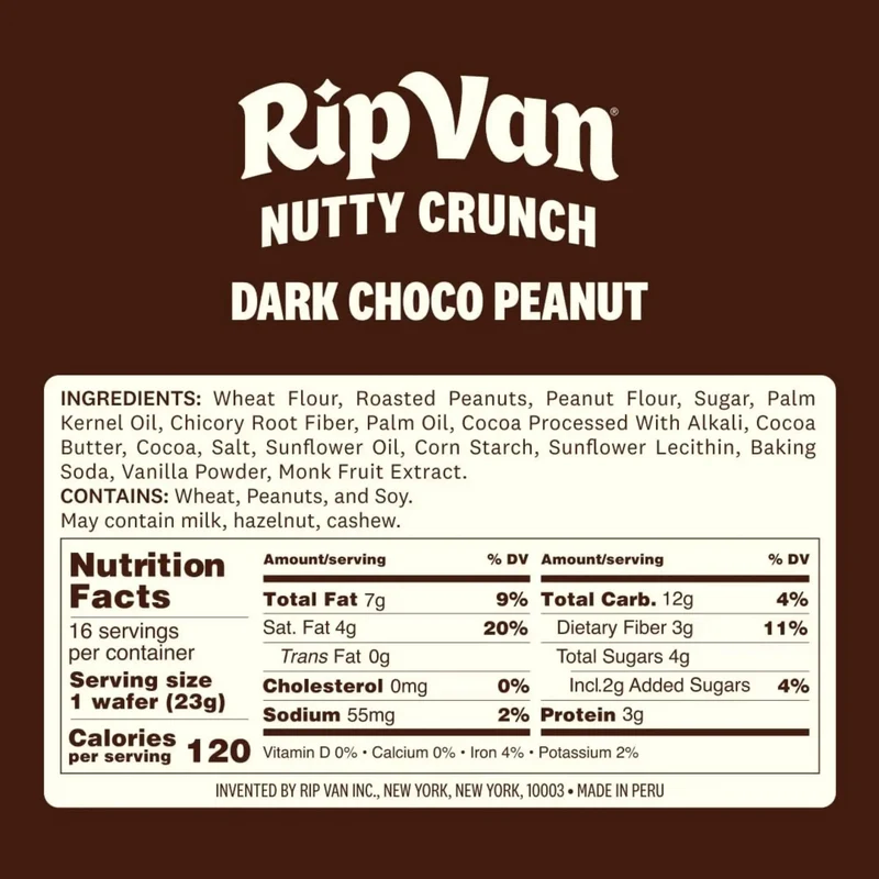 Rip Van Nutty Crunch Dark Choco Peanut 120kcal - słodko-słony wegański wafelek z orzechami i ciemną czekoladą