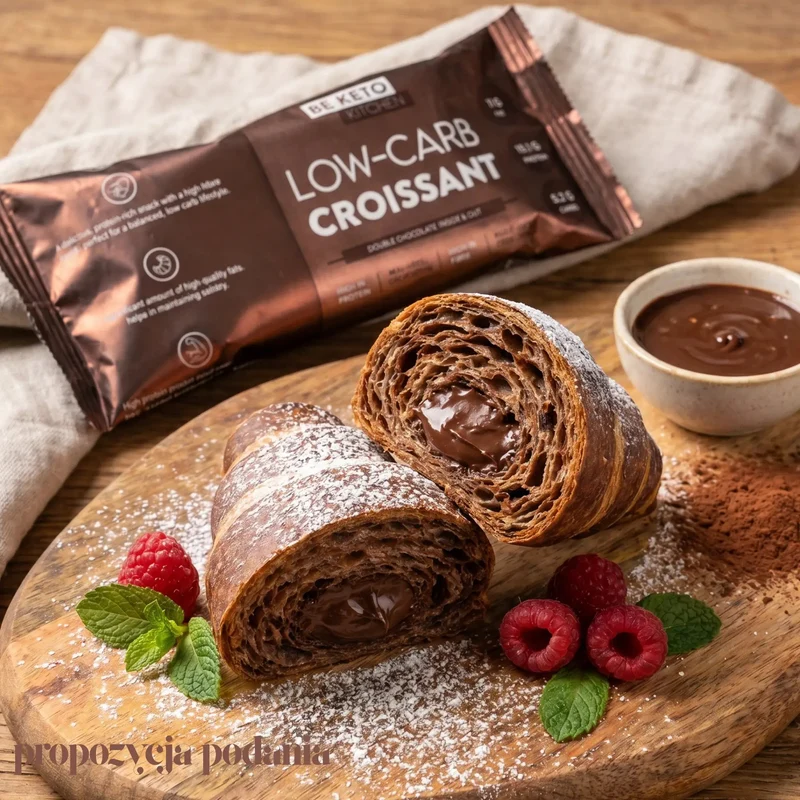 BeKeto Low-Carb Croissant Double Chocolate Inside & Out - keto rogalik z nadzieniem czekoladowym 5,2g węglowodanów, 13g białka