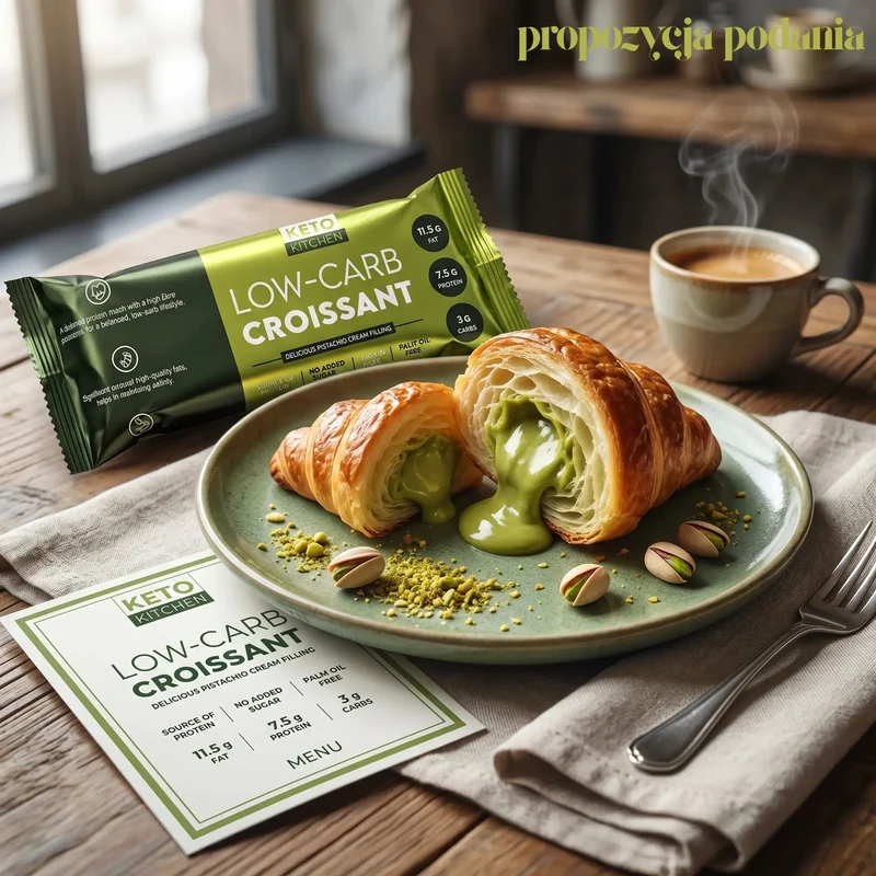 BeKeto Low-Carb Croissant Pistachio Cream Filling - keto rogalik z nadzieniem pistacjowym 3g węglowodanów, 7,5g białka