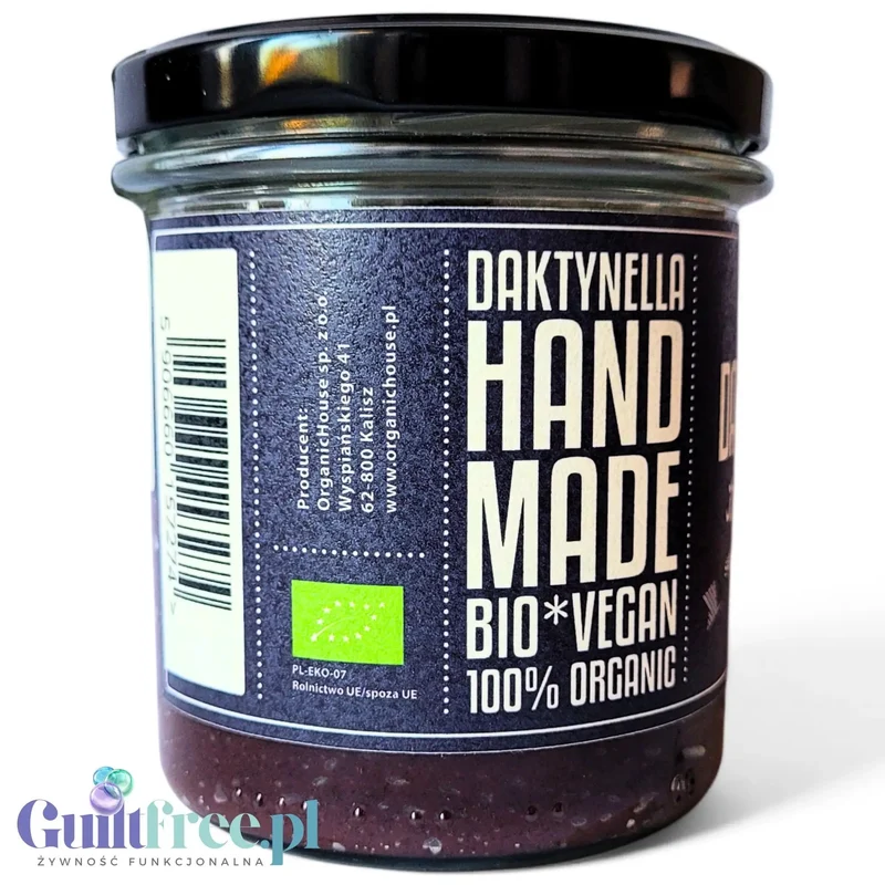 Organic House Daktynella Jagoda 280g - jagodowy krem daktylowo-kokosowy bez dodatku cukru, wegański & organiczny