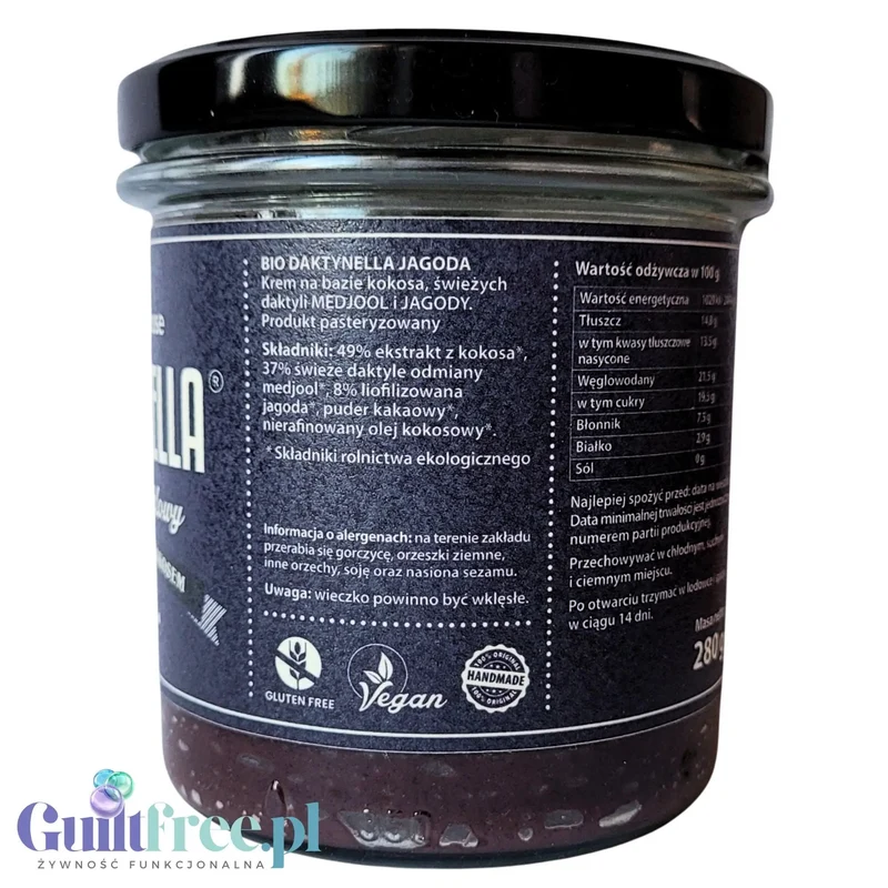 Organic House Daktynella Jagoda 280g - jagodowy krem daktylowo-kokosowy bez dodatku cukru, wegański & organiczny