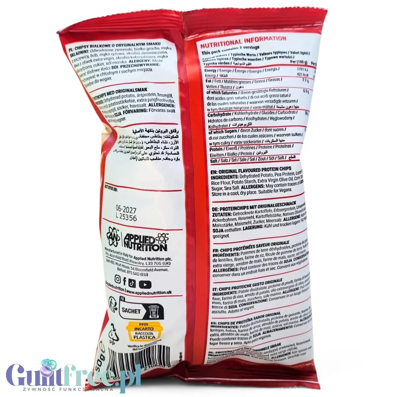 Applied Nutrition Protein Chips Original - wegańskie chipsy proteinowe bez soi i glutenu z oliwą extra virgin