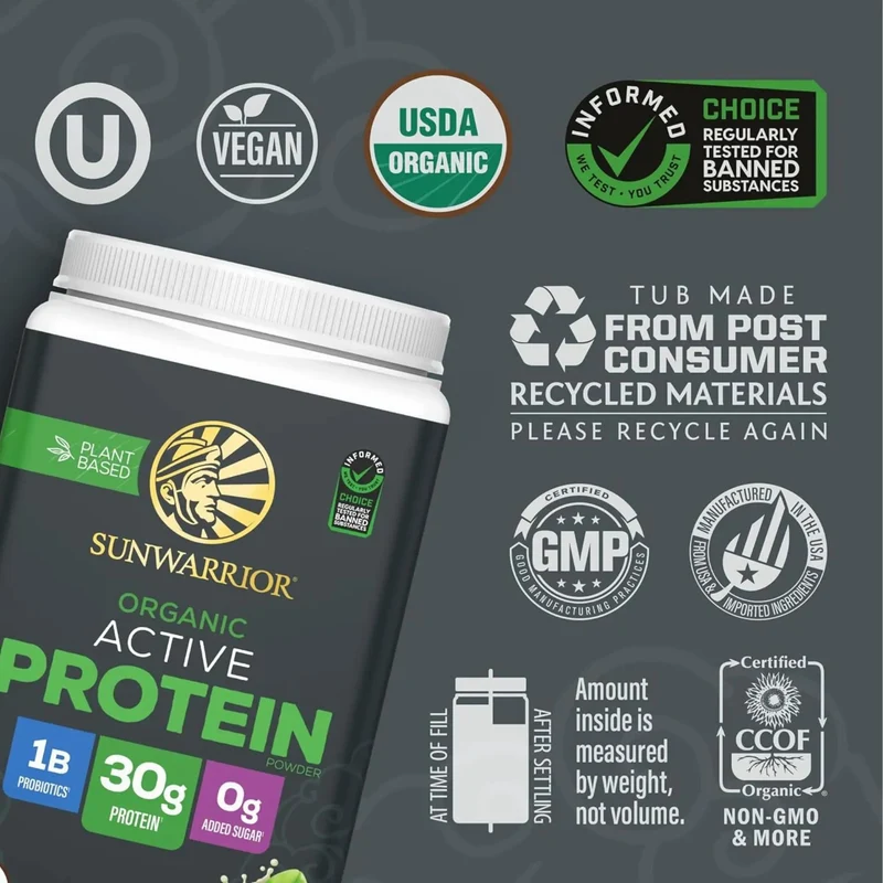 Sunwarrior Active Protein Organic Unflavored 884 g - organiczna wegańska odżywka białkowa