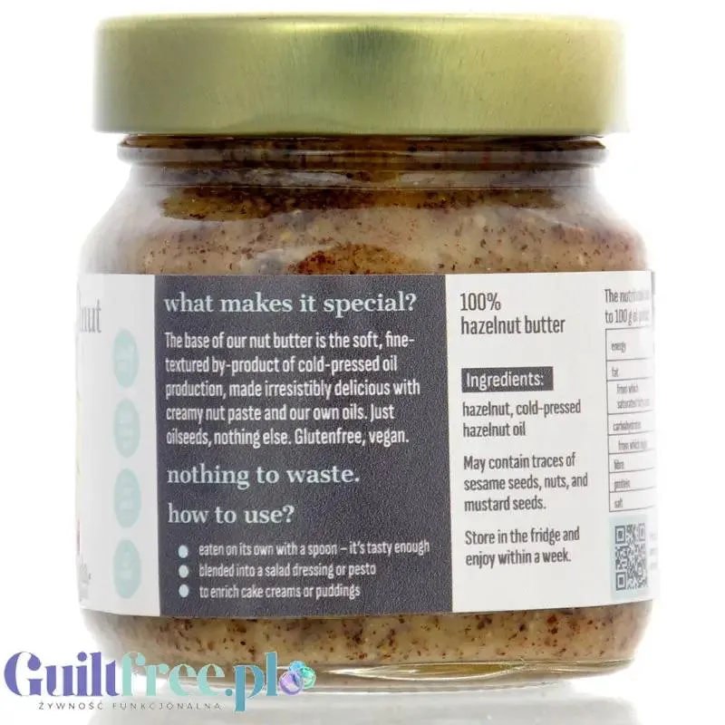 Grapoila Hazelnut Butter - surowa tłoczona na zimno pasta z nieprażonych orzechów laskowych 100%