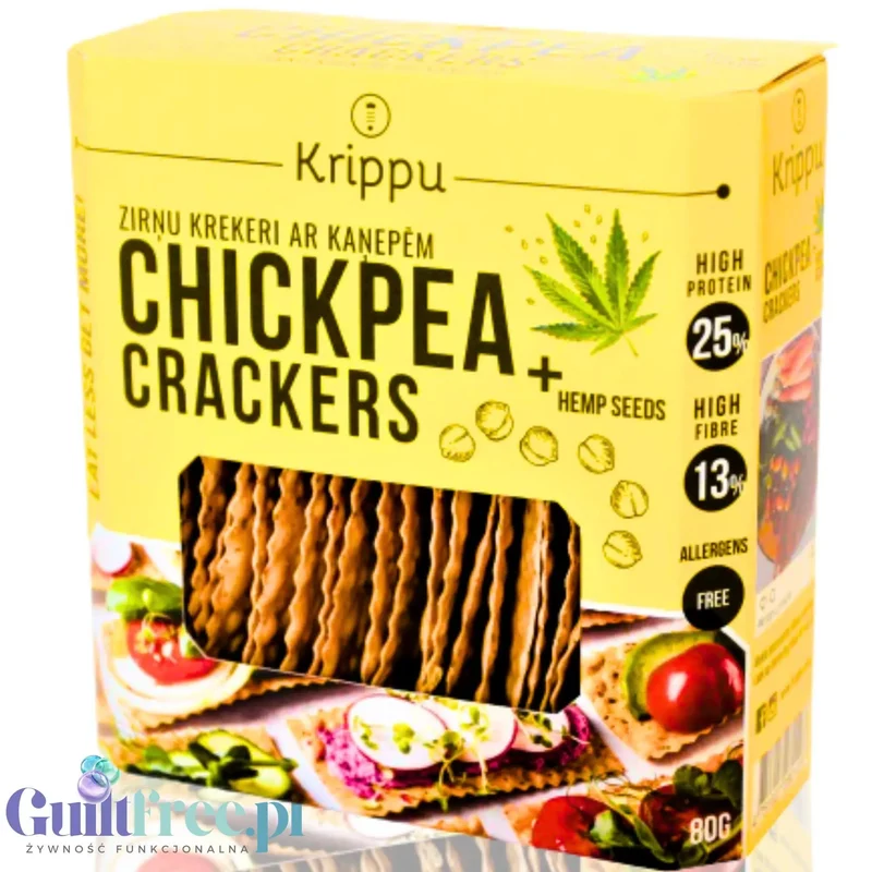 Krippu Bio Chickpea Crackers Hemp Seeds - krakersy bezglutenowe z ciecierzycy z kminkiem