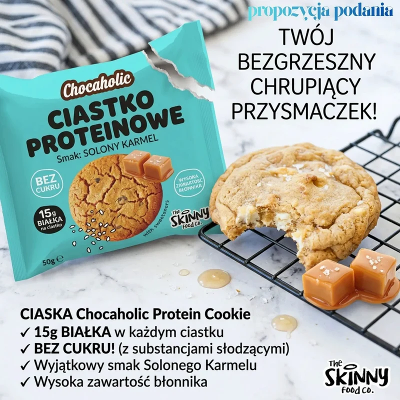 Skinny Food Chocaholic Protein Cookie Salted Caramel - karmelowe proteinowe ciastko bez cukru 15g białka