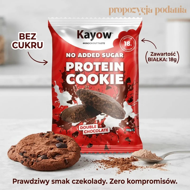 Kayow Protein Cookie Double Chocolate - brownie proteinowe bez cukru z kawałkami czekolady 18g białka