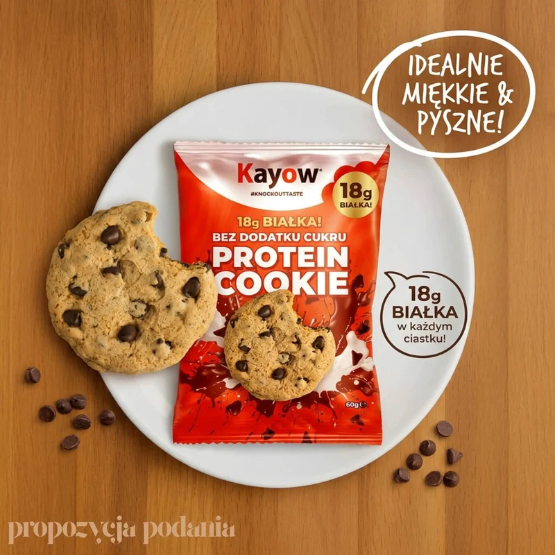 Kayow Protein Cookie Chocolate Chip - ciastko proteinowe bez cukru z kawałkami czekolady 18g białka