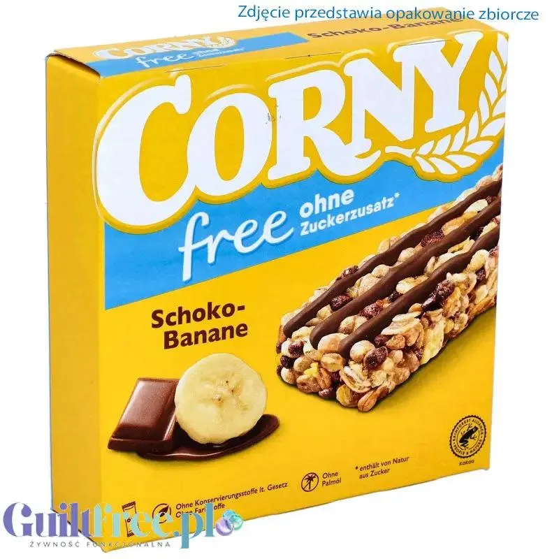 Corny Free Choco-Banane - niskokaloryczny batonik zbożowy bez cukru z czekoladą i bananem