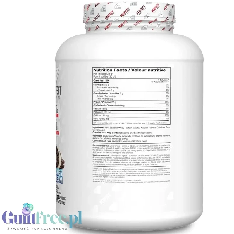 Perfect Sport Diesel 100% Whey Isolate Cookies 'n Cream 2,27 kg - topowa odżywka tylko ze stewią z Nowej Zelandii