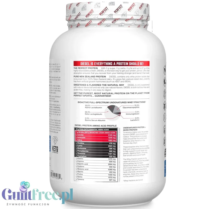 Perfect Sport Diesel 100% Whey Isolate Milk Chocolate 908g - izolat WPI bez cukru i tłuszczu, 26g białka & 120kcal