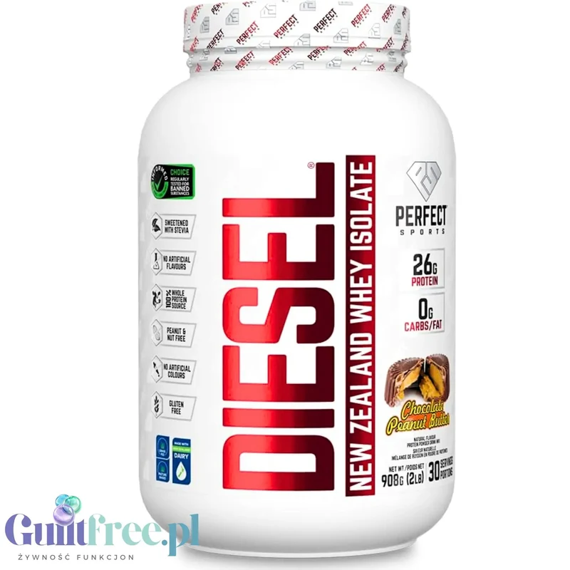 Perfect Sport Diesel 100% Whey Isolate Chocolate Peanut Butter 908g - luksusowa odżywka ze stewią 26g białka & 120kcal
