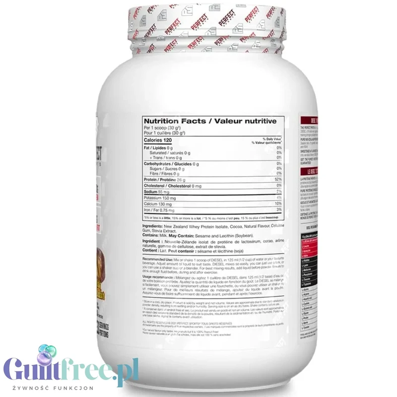 Perfect Sport Diesel 100% Whey Isolate Chocolate Peanut Butter 908g - luksusowa odżywka ze stewią 26g białka & 120kcal