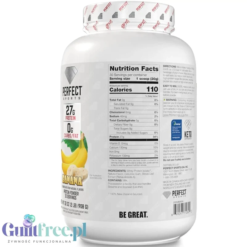 Perfect Sport Diesel 100% Whey Isolate Banana 908g - odżywka ze stewią całkowicie bez cukru i tłuszczu, 26g białka & 120kcal