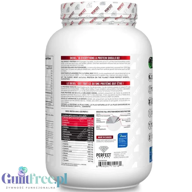 Perfect Sport Diesel 100% Whey Isolate Banana 908g - odżywka ze stewią całkowicie bez cukru i tłuszczu, 26g białka & 120kcal