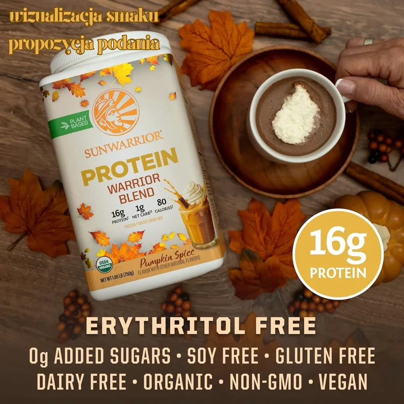 Sunwarrior Protein Warrior Blend Pumpkin Spice 750g - wegańska organiczna odżywka białkowa z goji i MCT