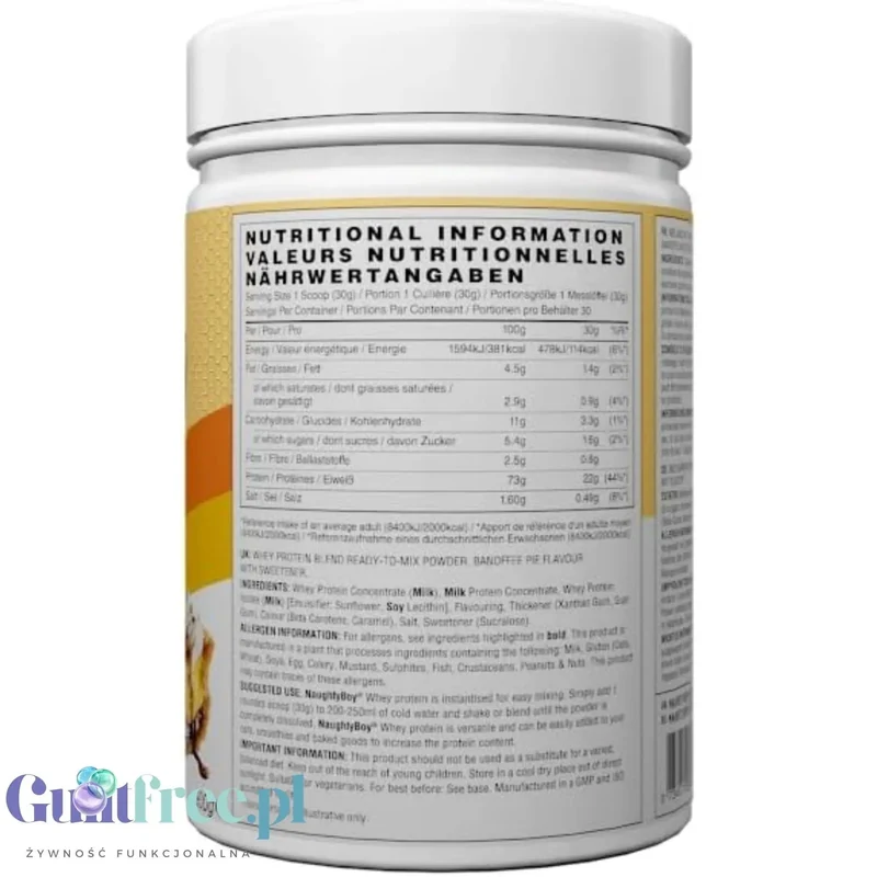 Naughty Boy Whey Protein Banoffee Pie 900g - gęsta odżywka białkowa WPI, WPC & MPC